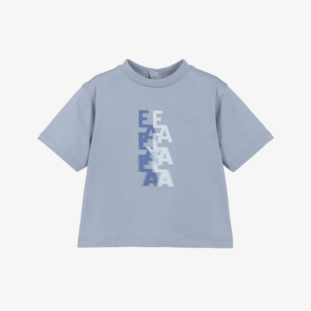 Emporio Armani-Boys Blue T-Shirt with EA logo | Childrensalon