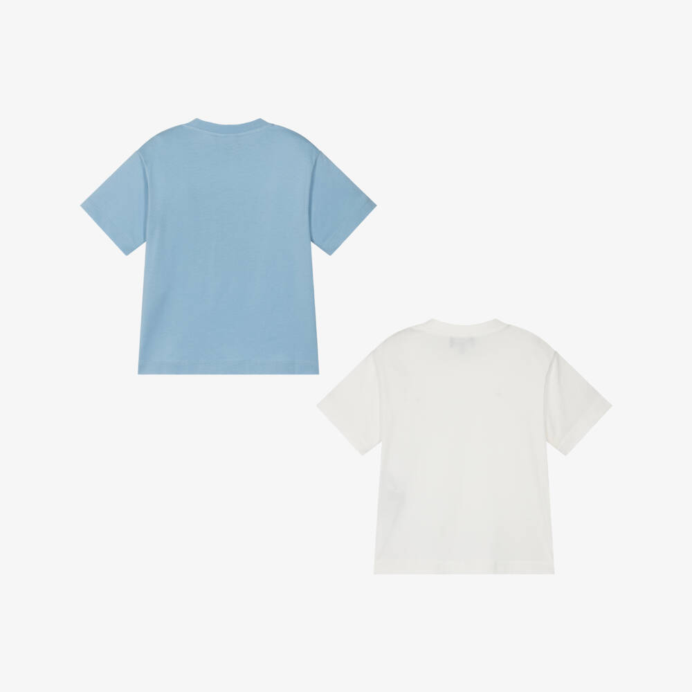 Emporio Armani-Boys Blue & White Cotton Logo Print T-Shirt (2 Pack) | Childrensalon