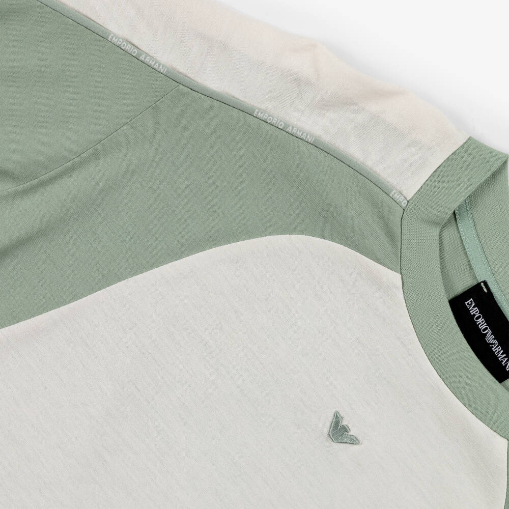 Emporio Armani-Boys Colourblock Green & Ivory T-Shirt | Childrensalon