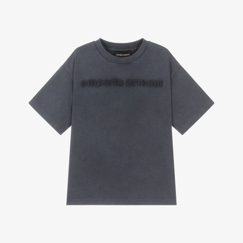 Emporio Armani-تيشيرت قطن لون كحلي للأولاد | Childrensalon