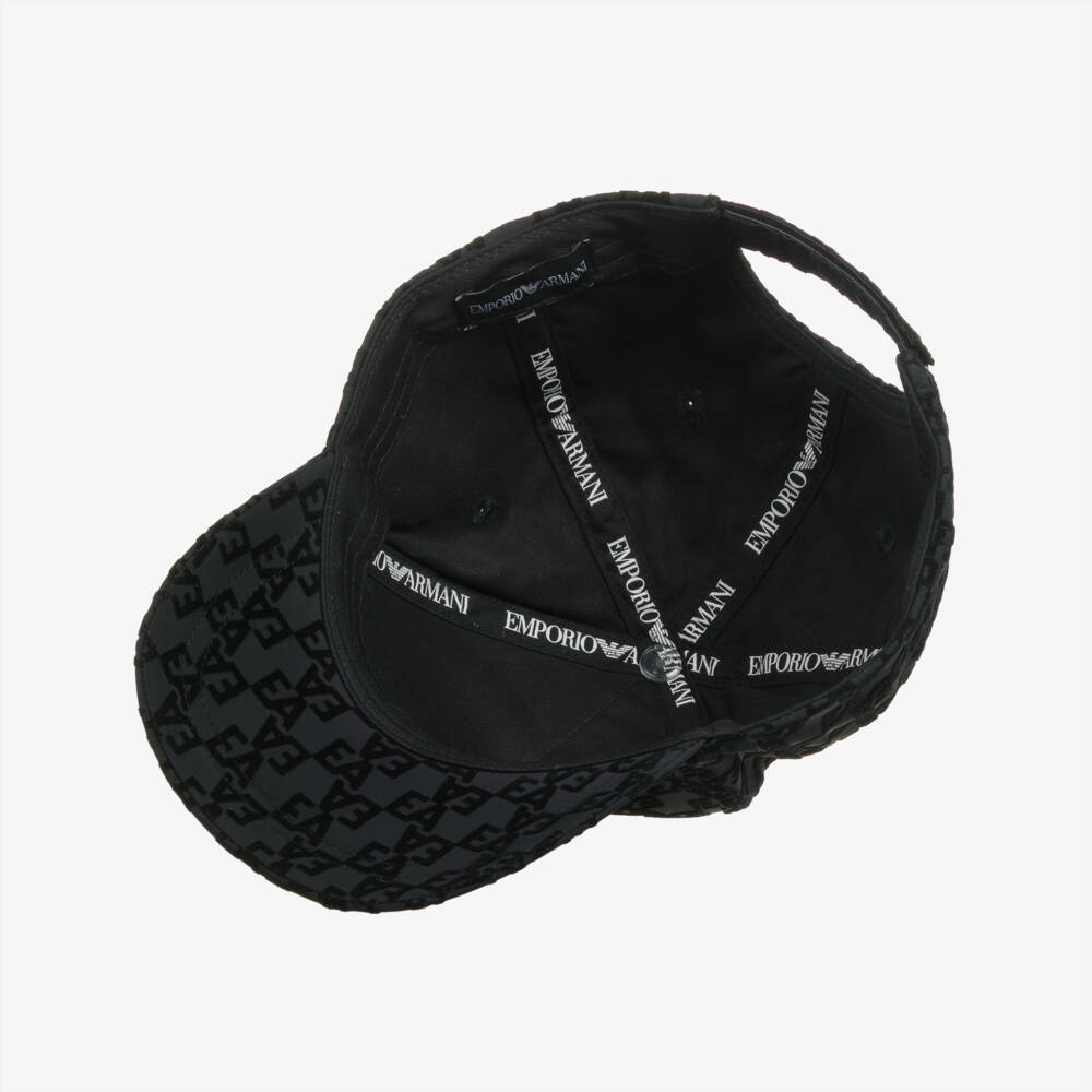 Emporio Armani-Boys Dark Navy Blue Flocked Logo Cap | Childrensalon