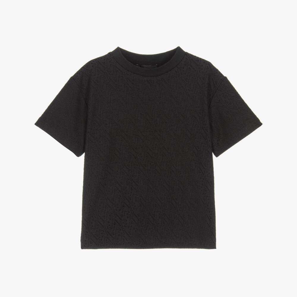 Emporio Armani-Boys Dark Navy Blue Jersey T-Shirt with Jacquard Logos | Childrensalon