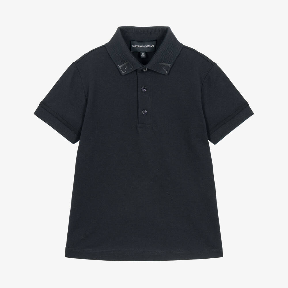 Emporio Armani-Boys Dark Navy Blue Polo Shirt with Logo Collar | Childrensalon