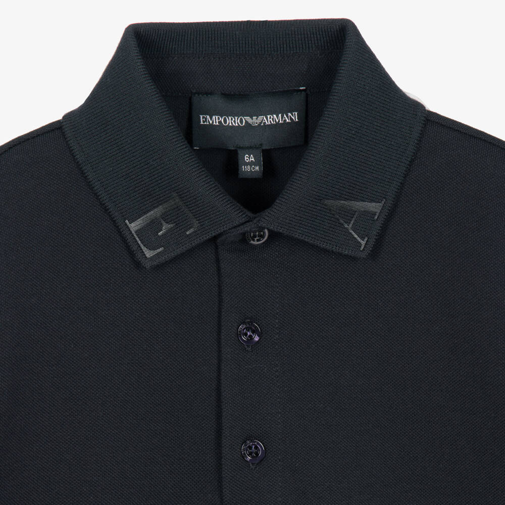 Emporio Armani-Boys Dark Navy Blue Polo Shirt with Logo Collar | Childrensalon