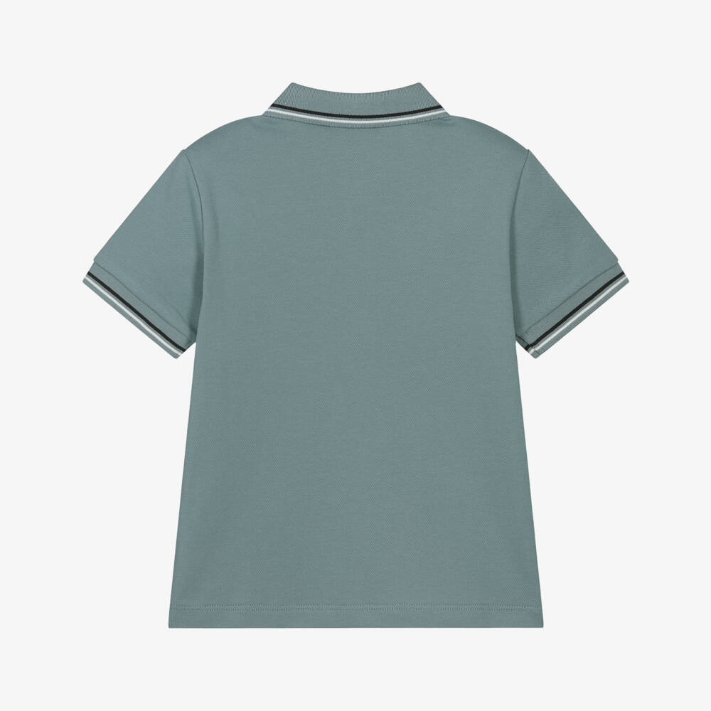 Emporio Armani-Рубашка поло зеленая из хлопкового пике с белым логотипом Eagle для мальчиков | Childrensalon