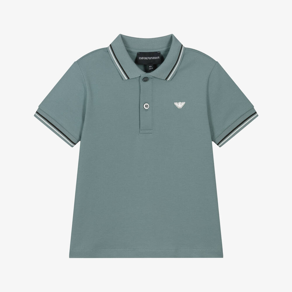 Emporio Armani-Boys Green Cotton Piqué Polo Shirt with White Eagle Logo | Childrensalon