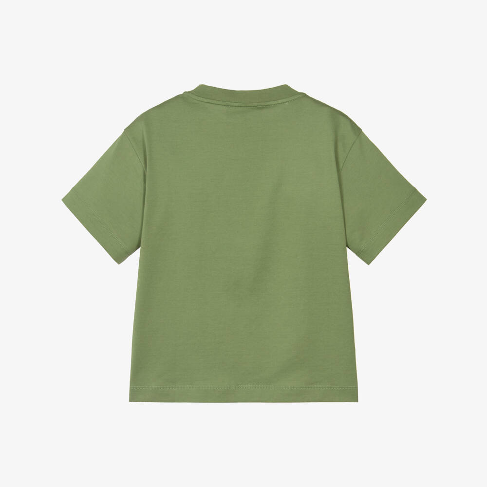 Emporio Armani-Boys Green Cotton T-Shirt with Gold Spray Paint Logo | Childrensalon
