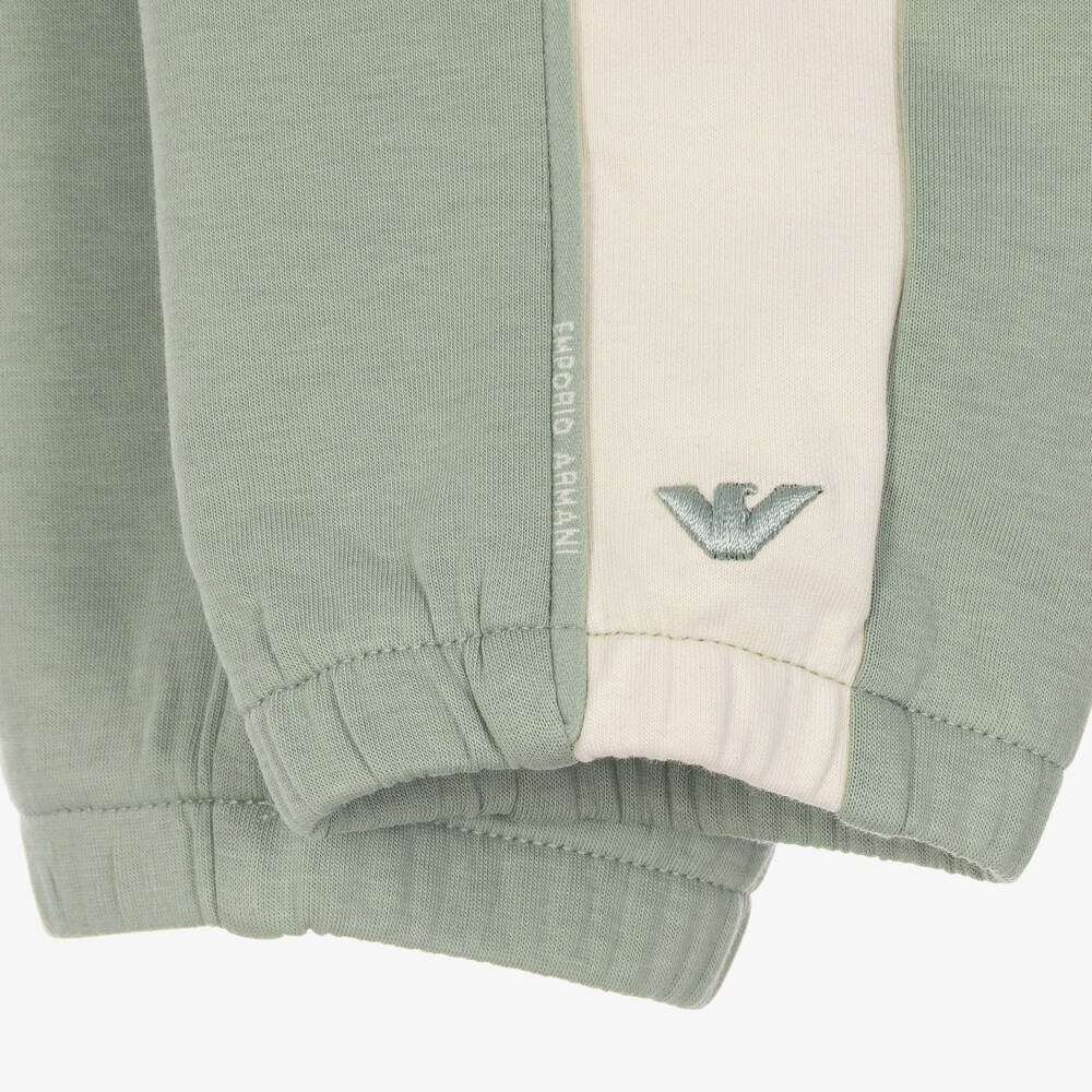 Emporio Armani-Boys Green & Ivory Colourblock Joggers | Childrensalon