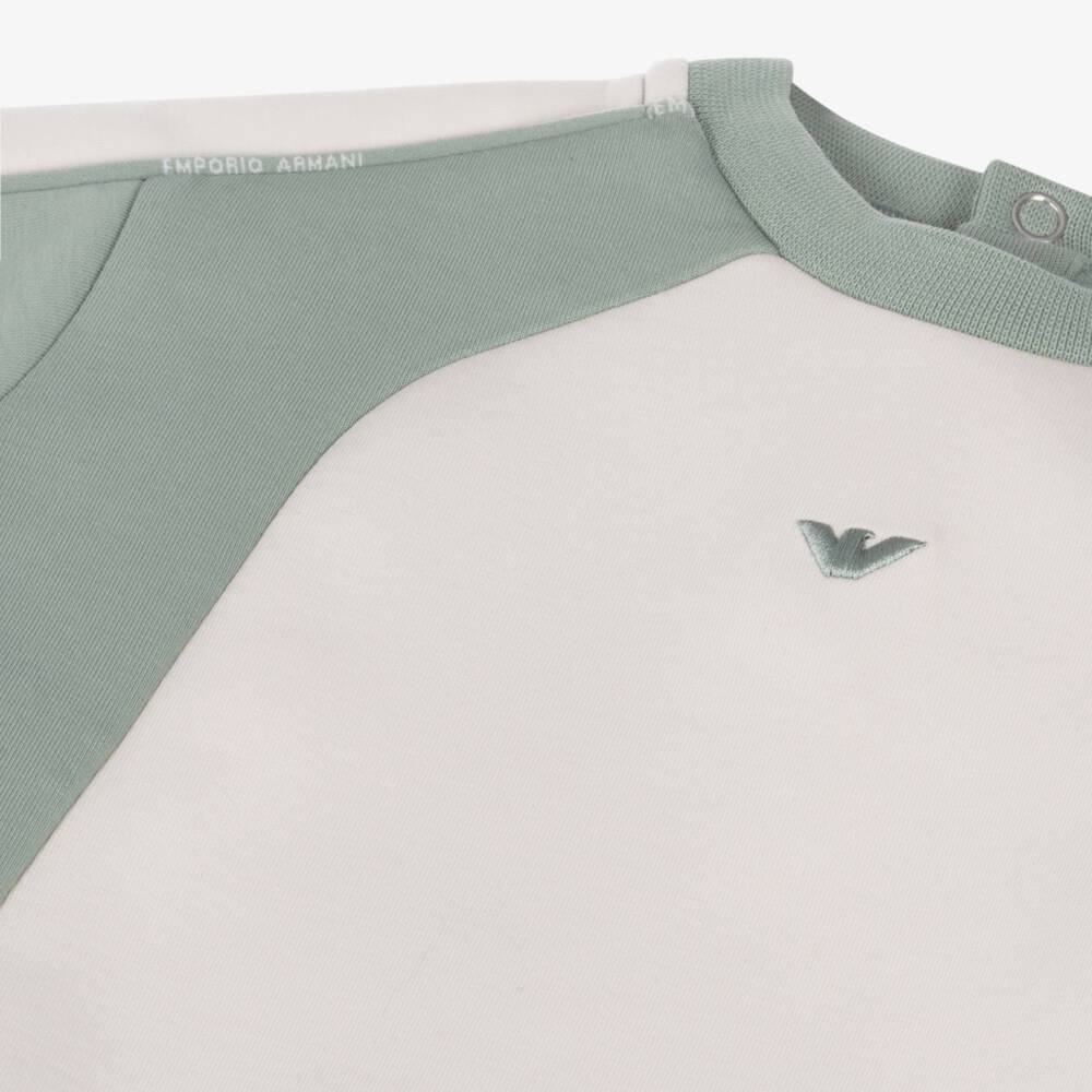 Emporio Armani-Boys Green & Ivory Colourblock Sweatshirt | Childrensalon