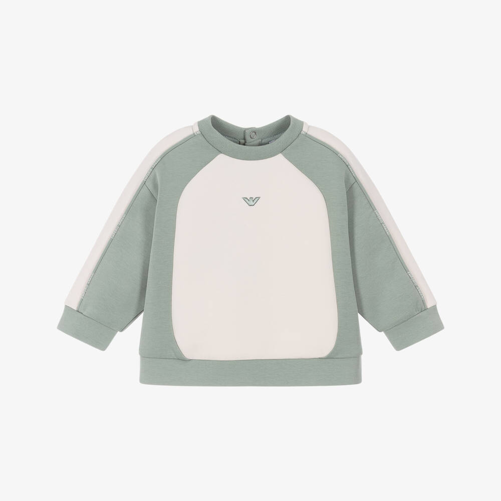 Emporio Armani-Boys Green & Ivory Colourblock Sweatshirt | Childrensalon