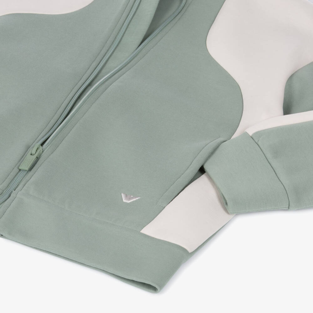 Emporio Armani-Boys Green & Ivory Colourblock Tracksuit | Childrensalon