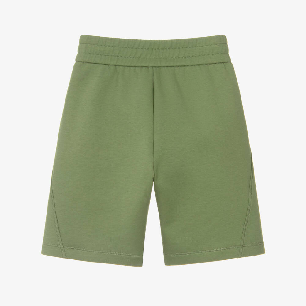 Emporio Armani-Boys Green Jersey Shorts with Spray-Paint Logo | Childrensalon