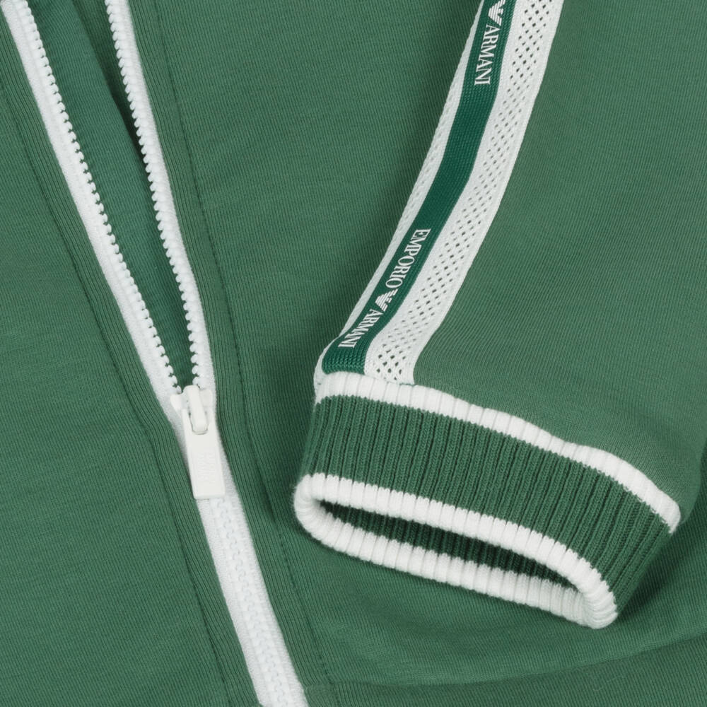 Emporio Armani-Boys Green Jersey Zip-Up Top | Childrensalon