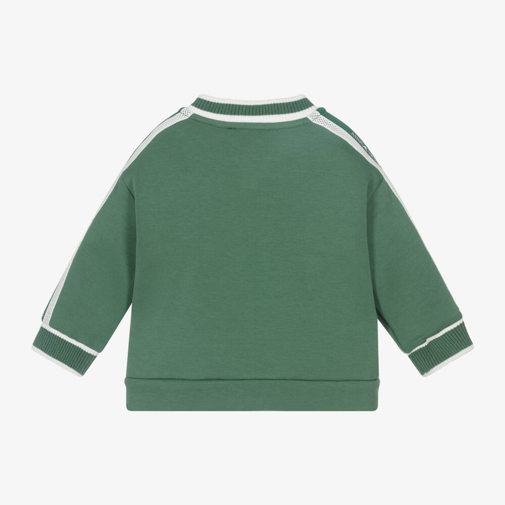 Emporio Armani-Boys Green Jersey Zip-Up Top | Childrensalon