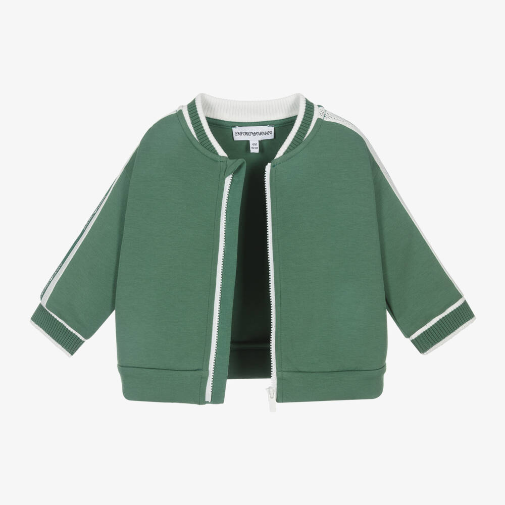 Emporio Armani-Boys Green Jersey Zip-Up Top | Childrensalon
