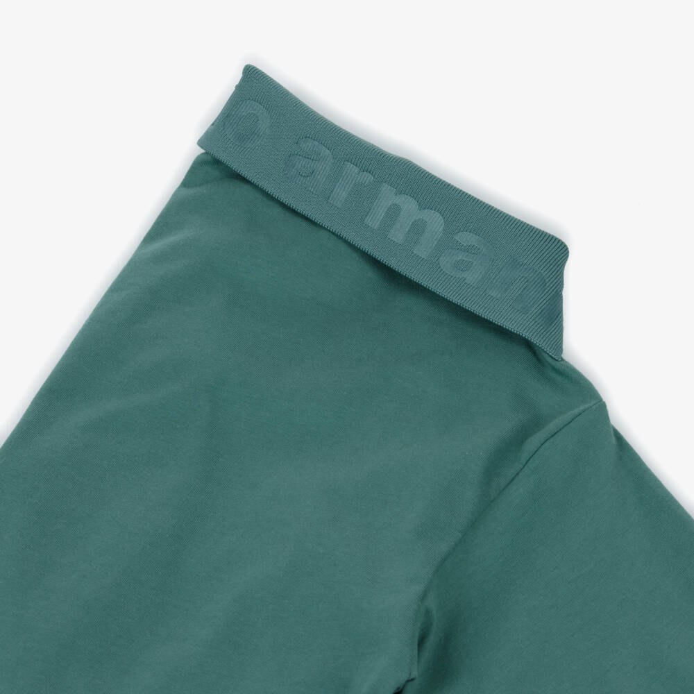 Emporio Armani-توب بولو بشعار على الياقة قطن لون أخضر للأولاد | Childrensalon