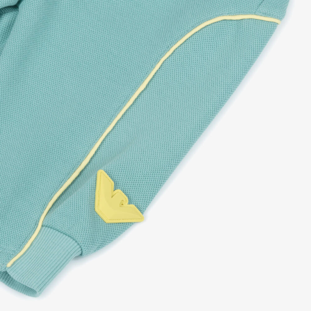 Emporio Armani-Boys Green Piqué Joggers with Yellow Piping | Childrensalon