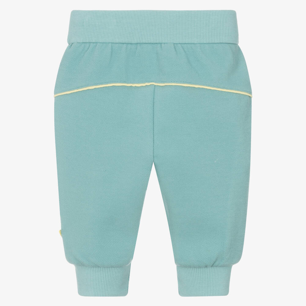 Emporio Armani-Boys Green Piqué Joggers with Yellow Piping | Childrensalon