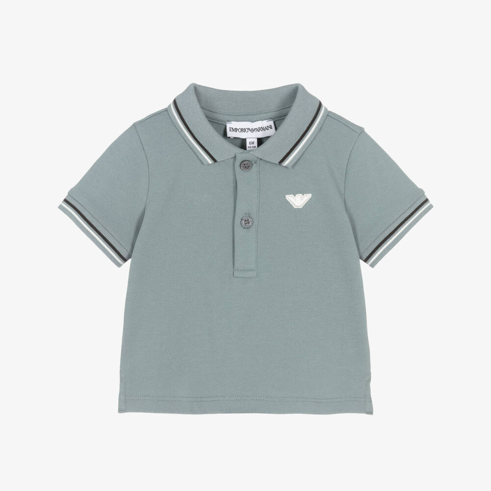 Emporio Armani-Boys Green Short-Sleeved Polo Shirt with Eagle Logo | Childrensalon