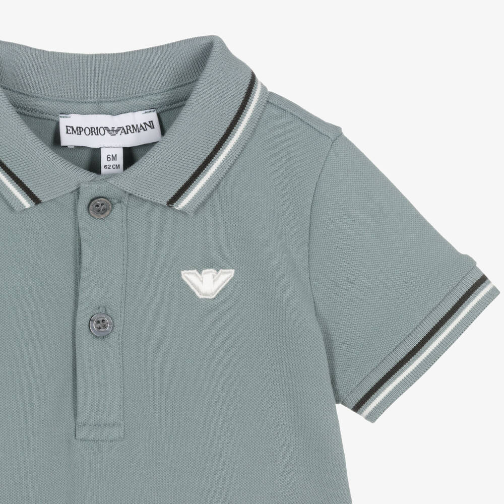 Emporio Armani-Boys Green Short-Sleeved Polo Shirt with Eagle Logo | Childrensalon