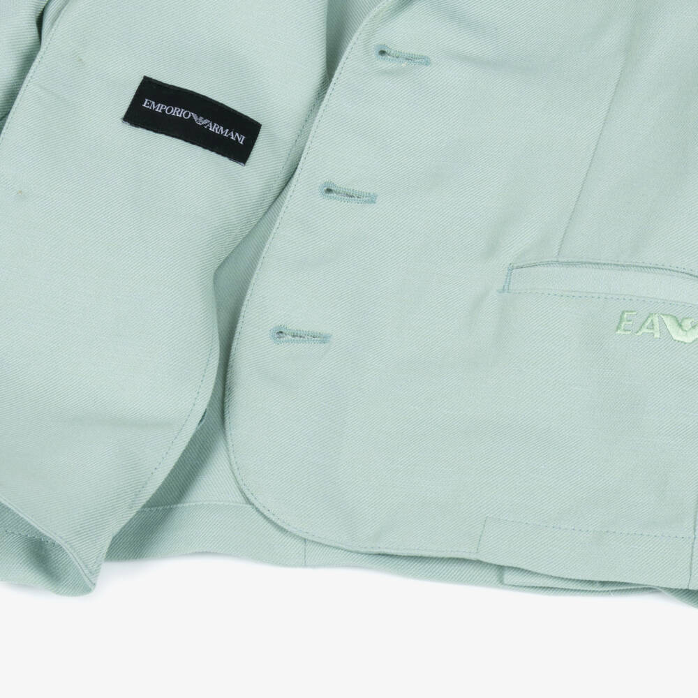 Emporio Armani-Boys Green Twill Unlined Blazer | Childrensalon