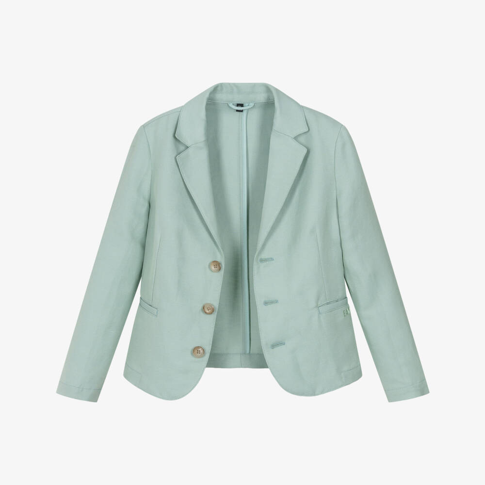 Emporio Armani-Boys Green Twill Unlined Blazer | Childrensalon