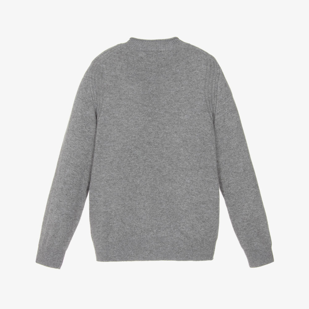 Emporio Armani-Boys Grey Fine Knit Zip-Up Top with Logo | Childrensalon