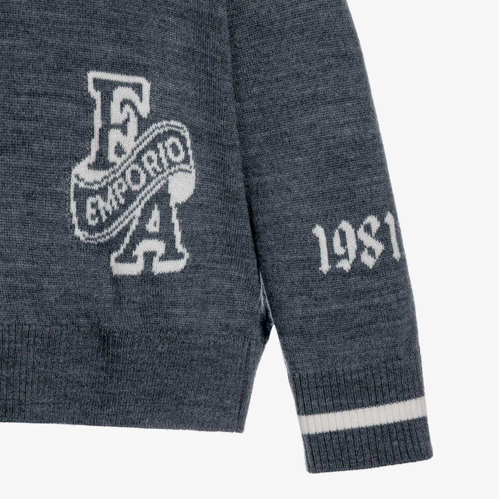 Emporio Armani-Boys Grey Knitted Polo Sweater | Childrensalon