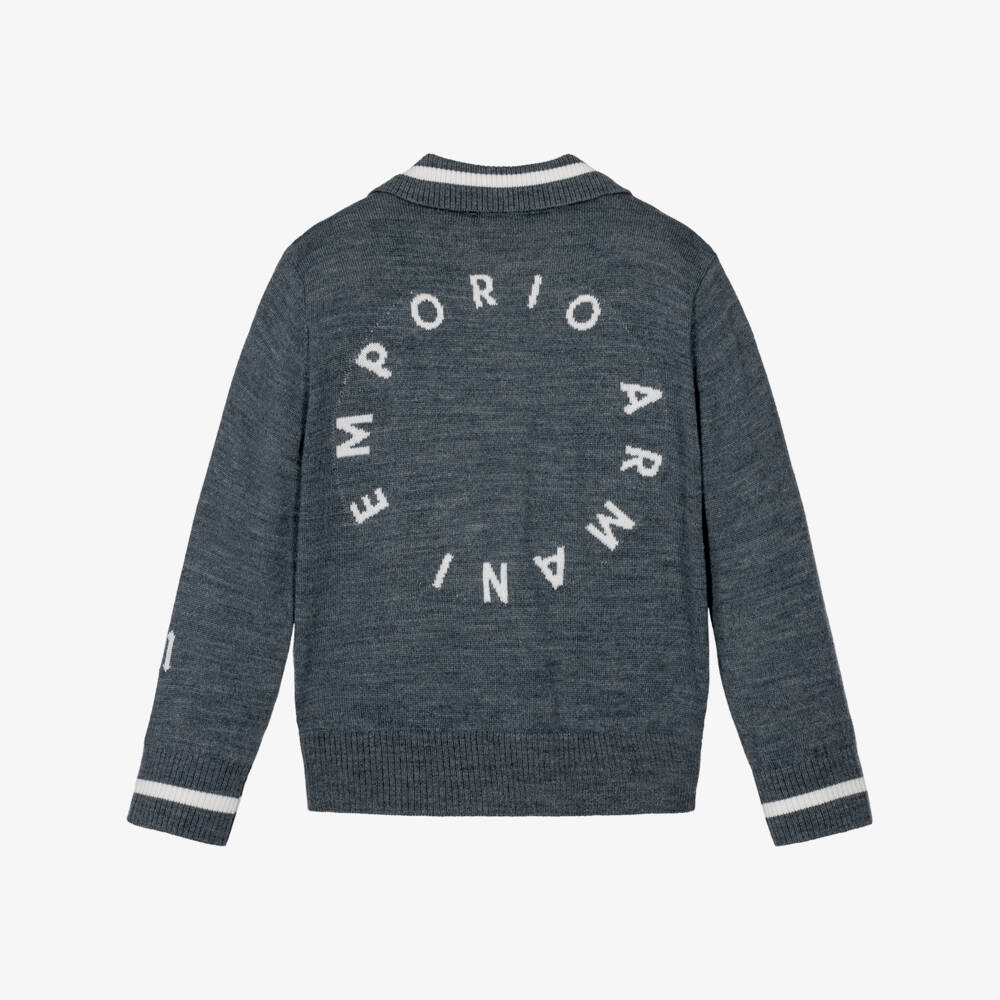 Emporio Armani-Boys Grey Knitted Polo Sweater | Childrensalon