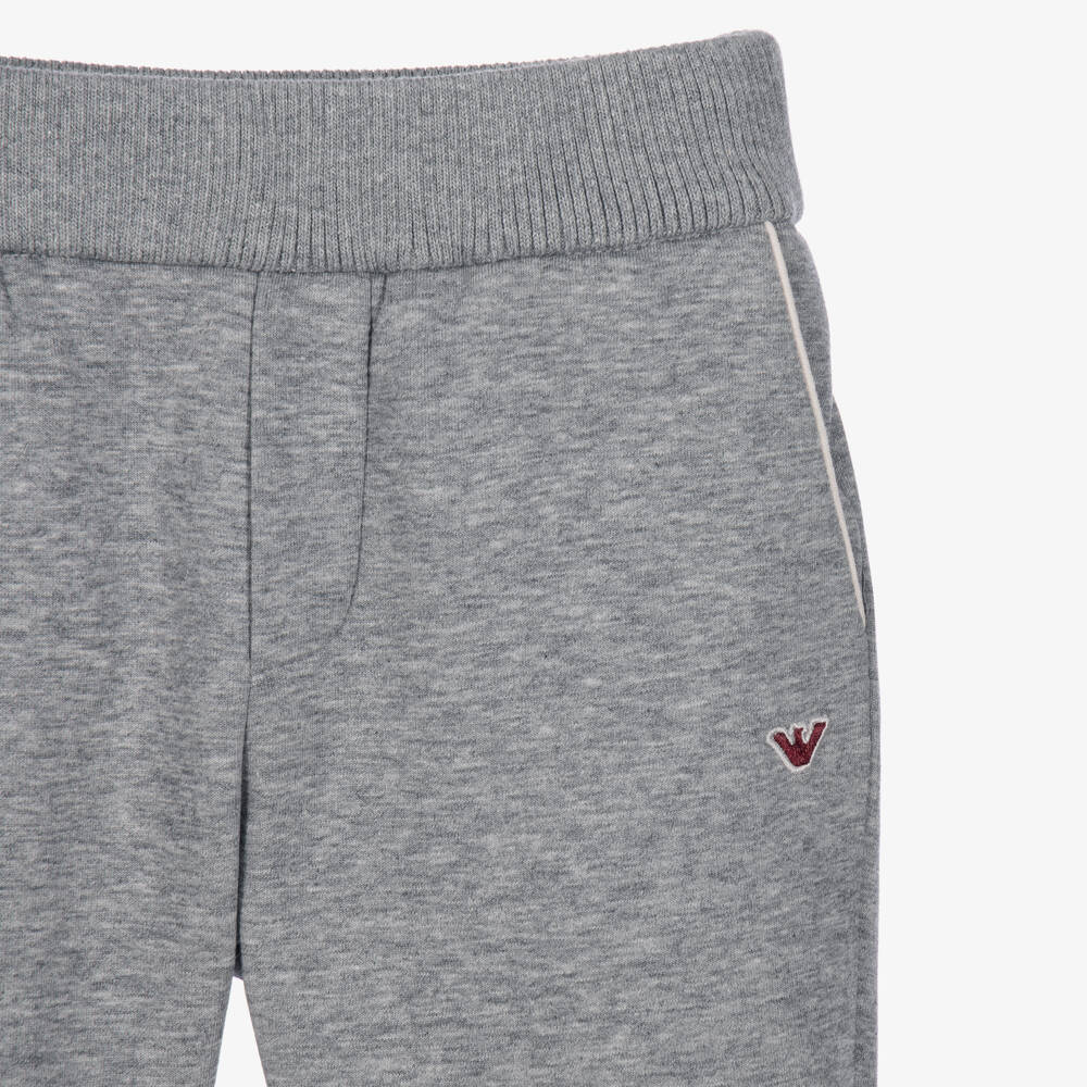 Emporio Armani-Boys Grey Marl Joggers with Striped Ribbed Cuffs | Childrensalon