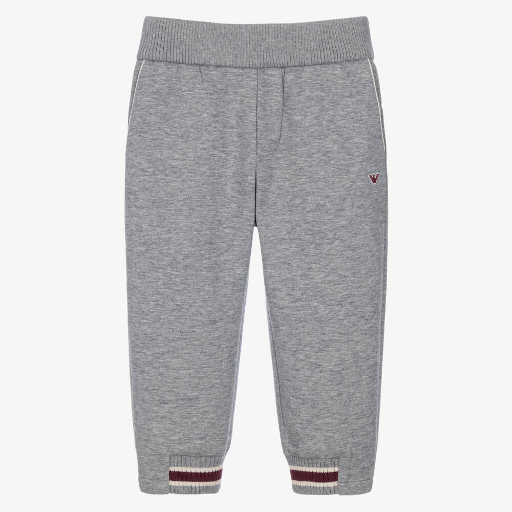 Emporio Armani-Boys Grey Marl Joggers with Striped Ribbed Cuffs | Childrensalon