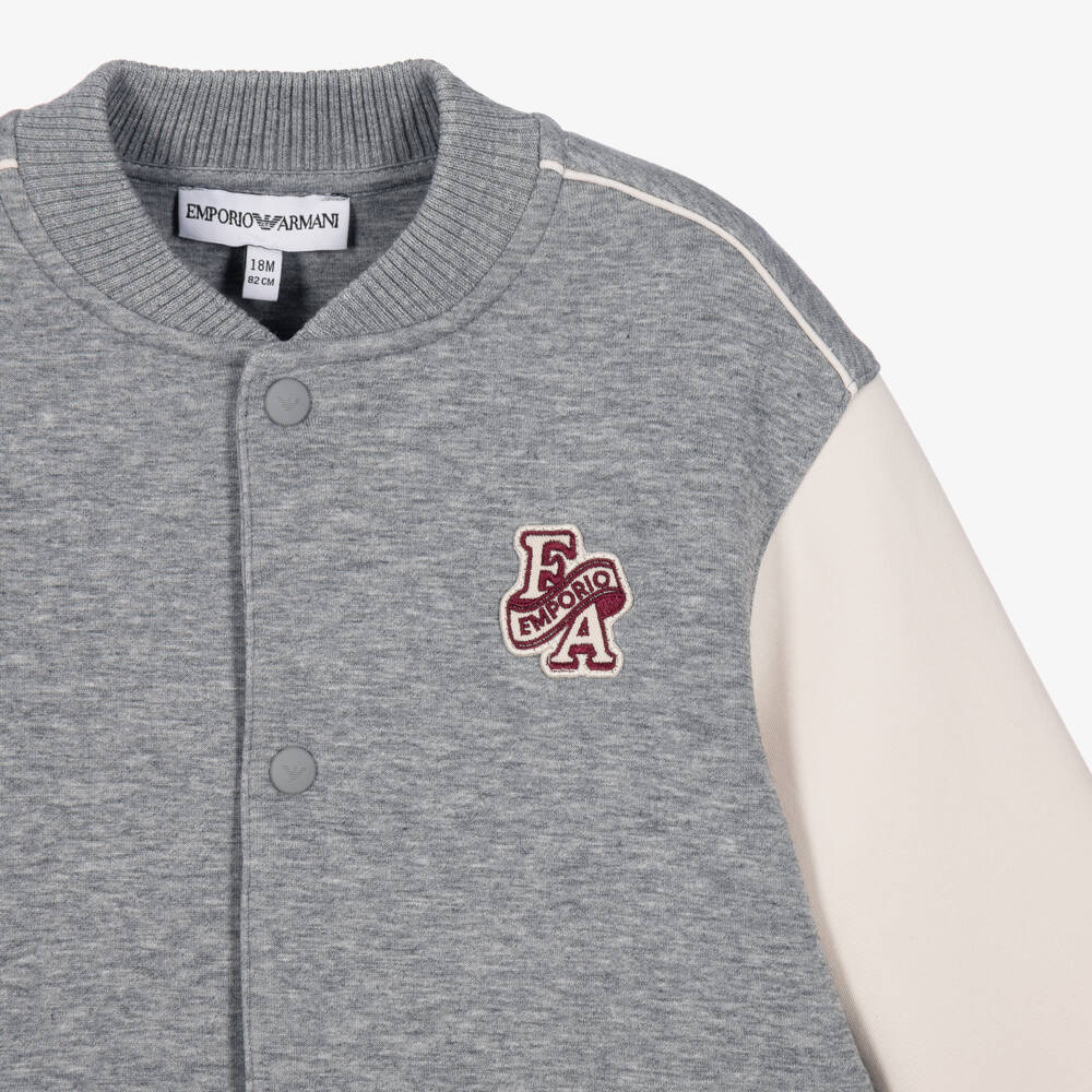Emporio Armani-Boys Grey Marl Varsity Jacket in Double Jersey | Childrensalon