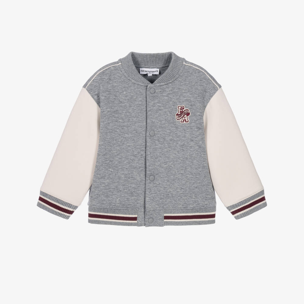 Emporio Armani-Boys Grey Marl Varsity Jacket in Double Jersey | Childrensalon