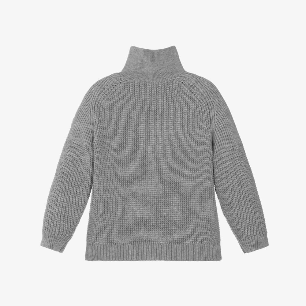 Emporio Armani-Boys Grey Quarter-Zip Knitted Cotton & Wool Sweater | Childrensalon