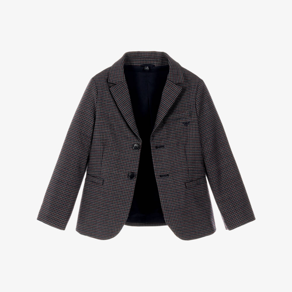 Emporio Armani-Boys Grey & Red Checked Suit | Childrensalon