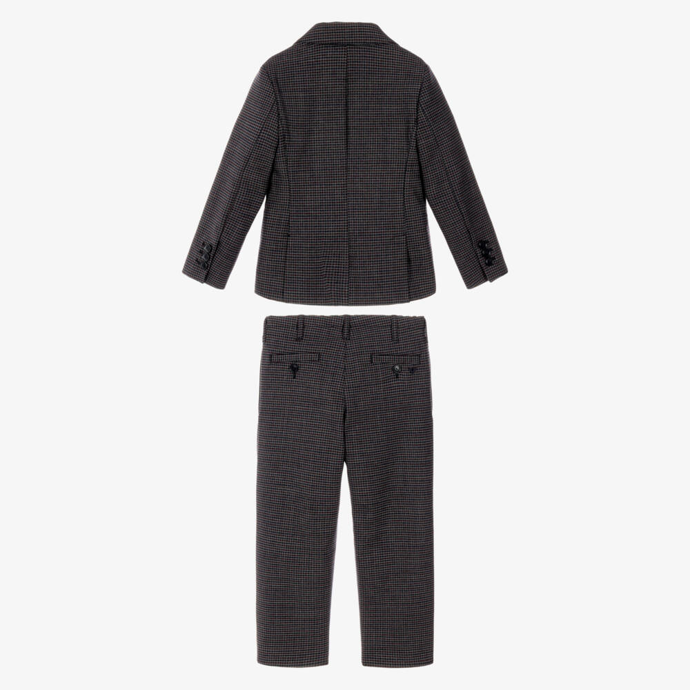 Emporio Armani-Boys Grey & Red Checked Suit | Childrensalon