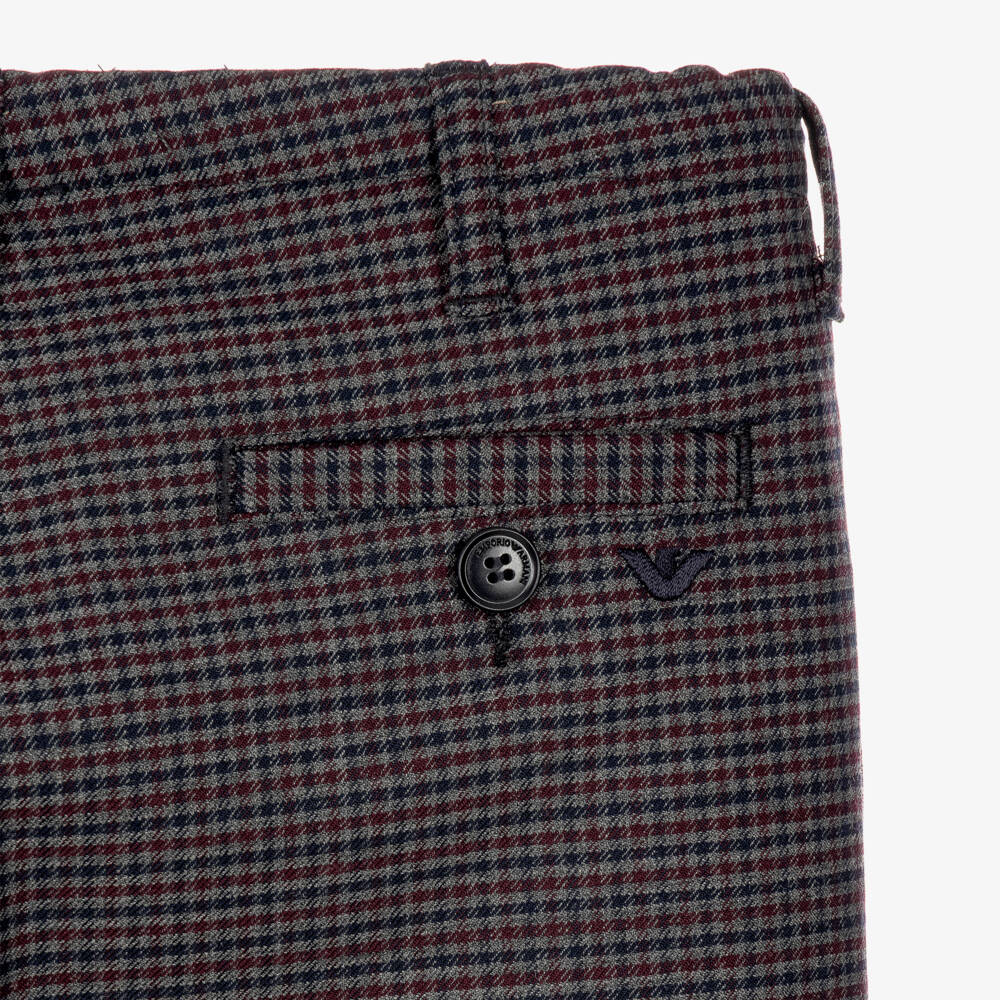 Emporio Armani-Boys Grey & Red Checked Suit | Childrensalon
