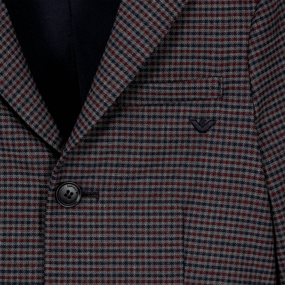 Emporio Armani-Boys Grey & Red Checked Suit | Childrensalon