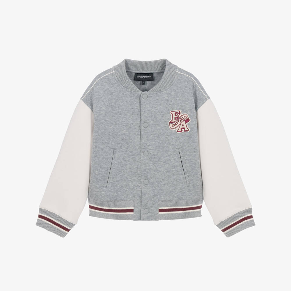 Emporio Armani-Boys Grey Varsity Bomber Jacket | Childrensalon
