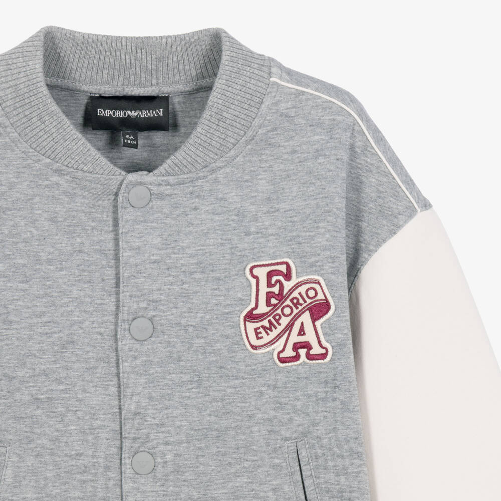 Emporio Armani-Boys Grey Varsity Bomber Jacket | Childrensalon