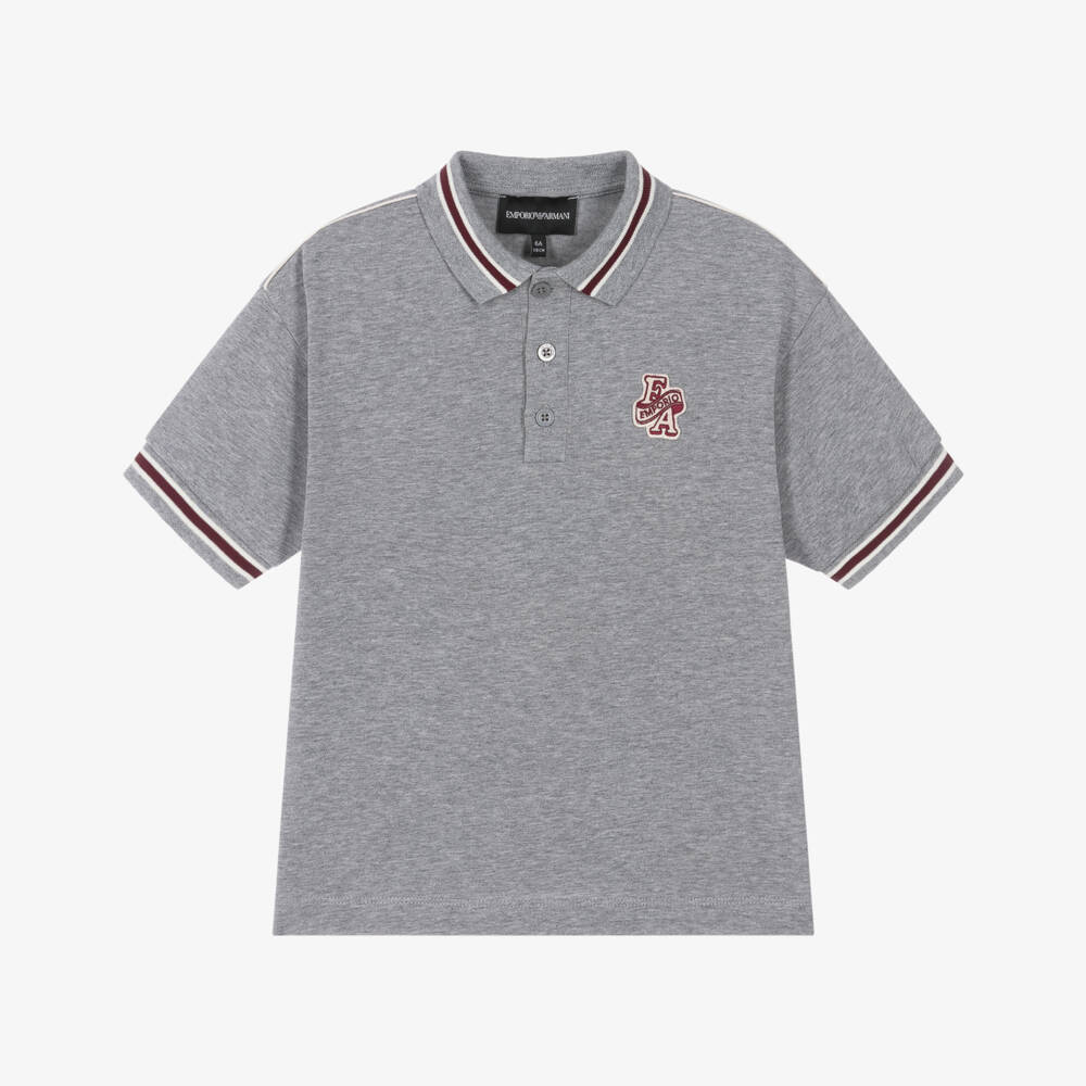 Emporio Armani-Boys Grey Varsity Polo Shirt | Childrensalon