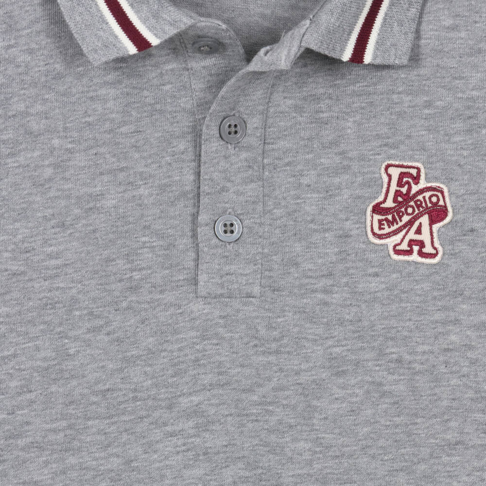 Emporio Armani-Boys Grey Varsity Polo Shirt | Childrensalon