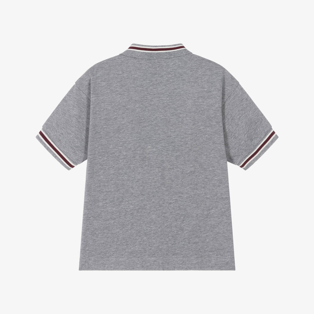 Emporio Armani-Boys Grey Varsity Polo Shirt | Childrensalon