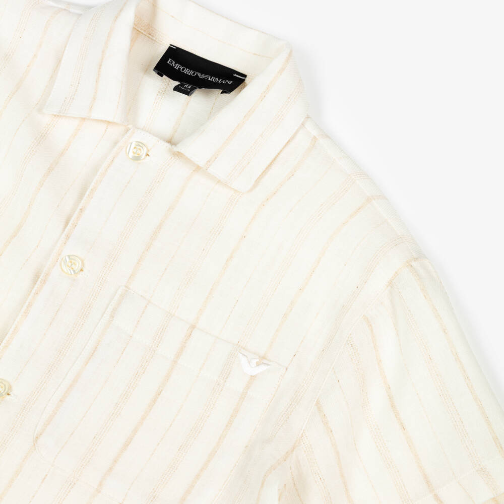 Emporio Armani-Boys Ivory & Beige Stripe Cotton Shirt | Childrensalon