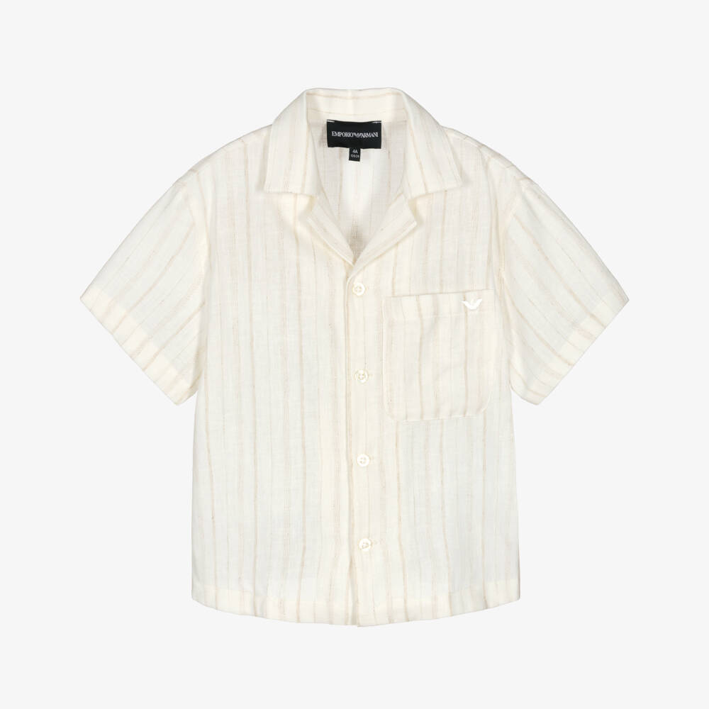 Emporio Armani-Boys Ivory & Beige Stripe Cotton Shirt | Childrensalon