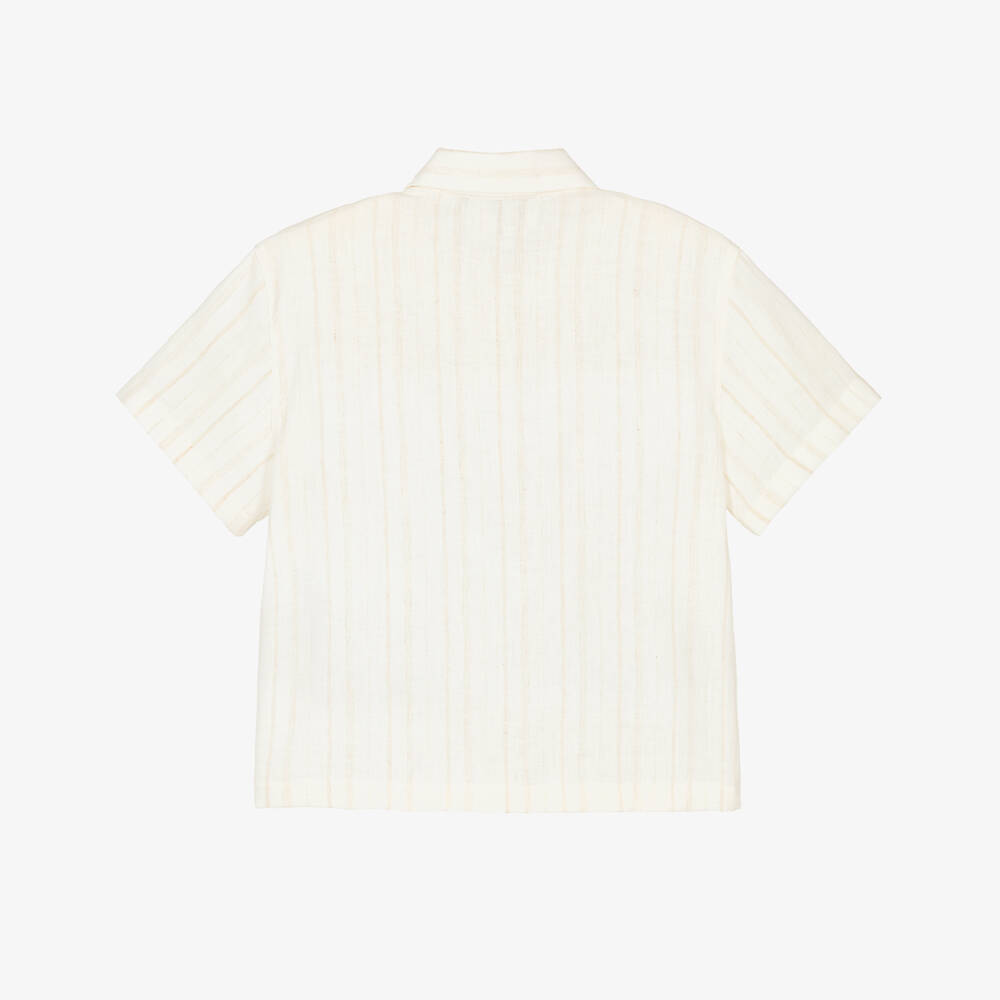 Emporio Armani-Boys Ivory & Beige Stripe Cotton Shirt | Childrensalon