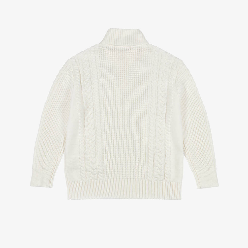 Emporio Armani-Boys Ivory Cable Knit High Neck Sweater | Childrensalon