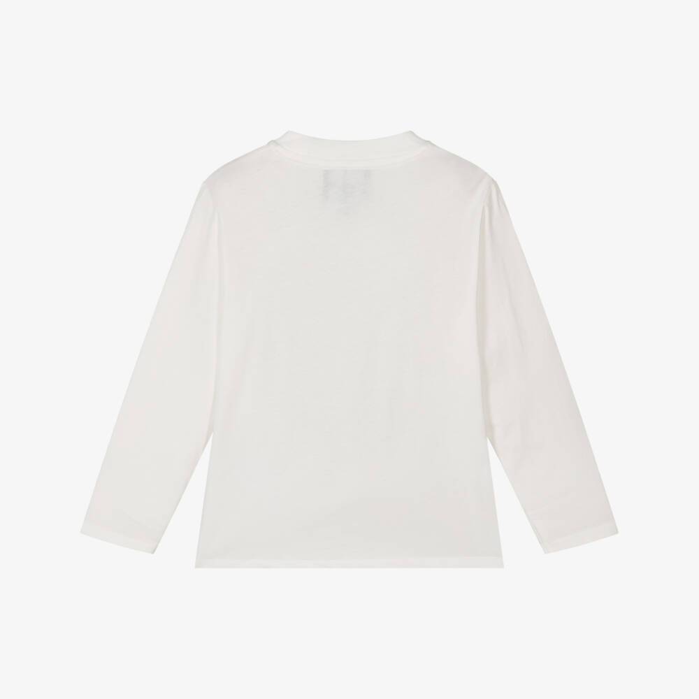 Emporio Armani-Boys Ivory Cotton Crew Neck Eagle Logo Top | Childrensalon