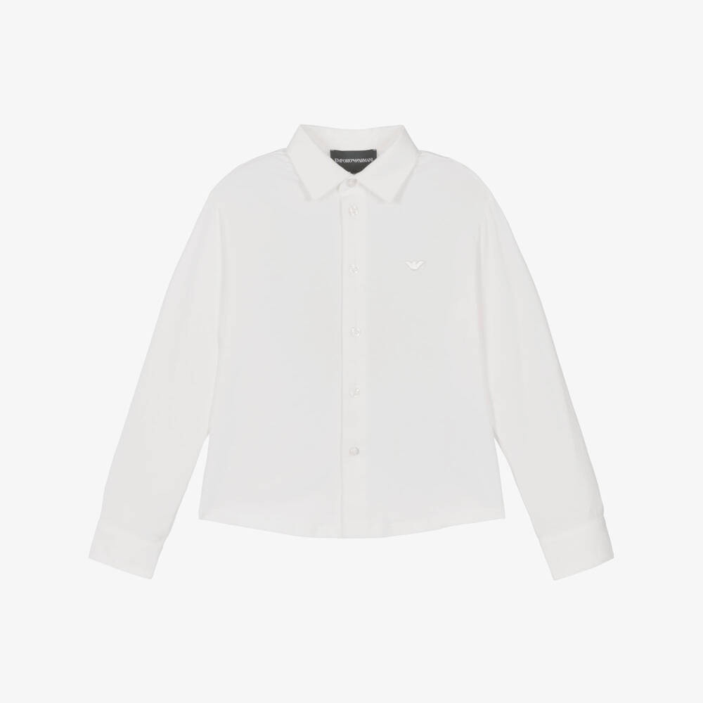 Emporio Armani-Boys Ivory Cotton Jersey Shirt with Embroidered Eagle Logo | Childrensalon