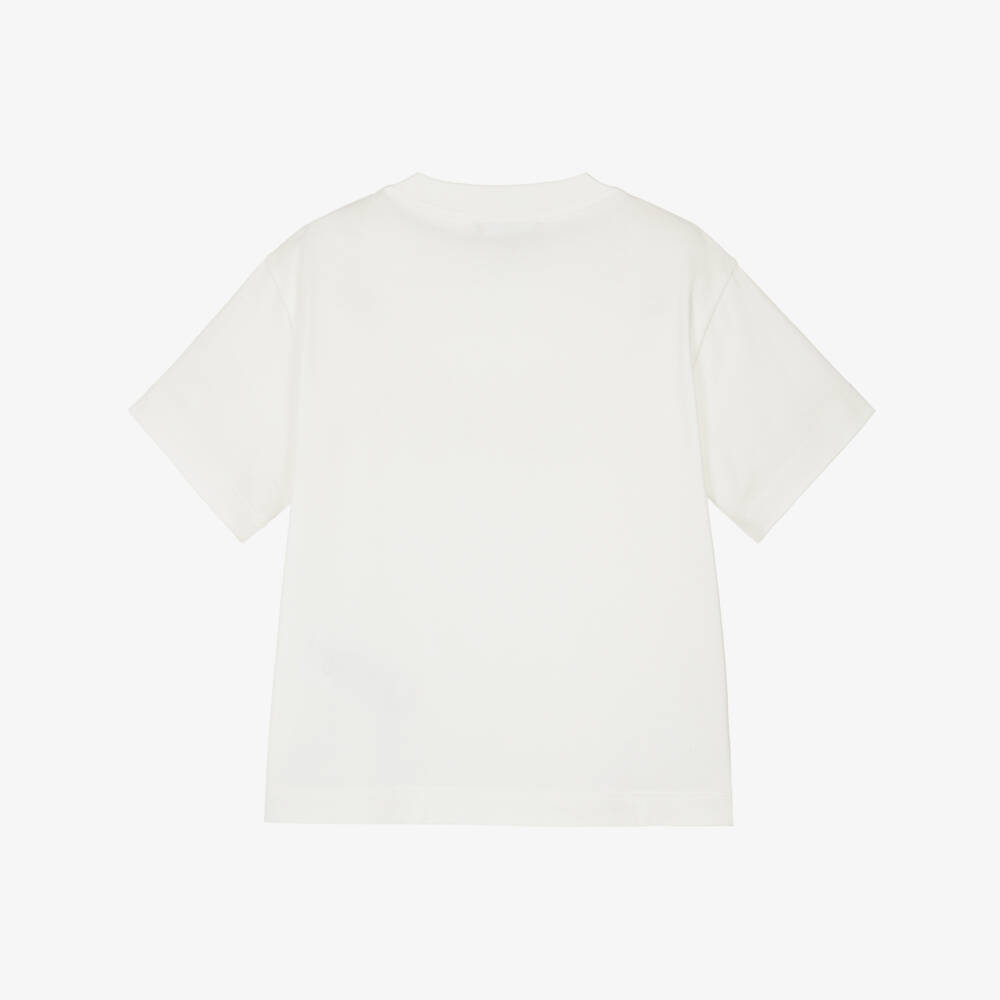 Emporio Armani-Boys Ivory Cotton T-Shirt with Gold Spray Paint Logo | Childrensalon